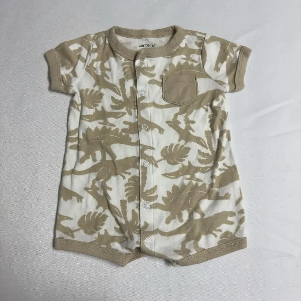 Carter's Dinosaur Romper Baby Boy Size 6 Months Beige and White